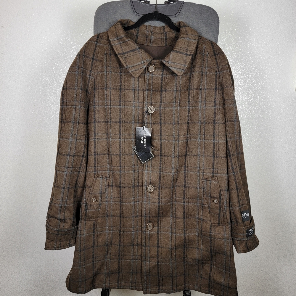 Stacy Adams Men's Dan R Five Button Reversible Wool‎ Top Coat Size 46
